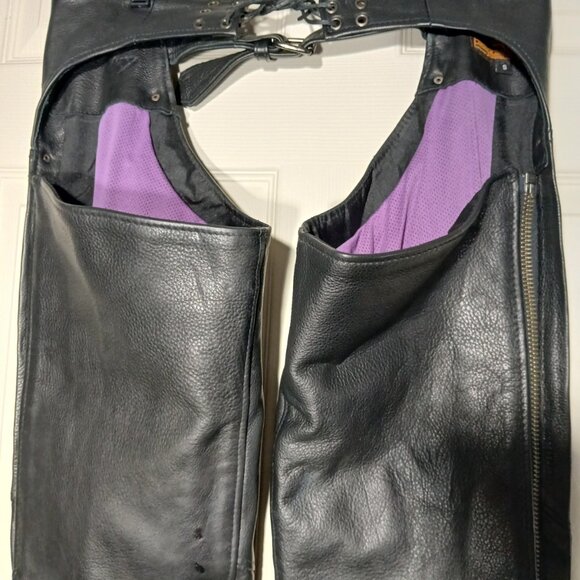 Women’s Milwaukee Leather Diamond Label Rider Chaps Pants Sz S Purple Wings - Picture 15 of 16